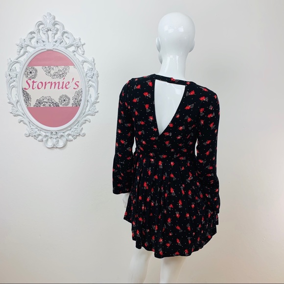 Free People | Black Red Floral Dress - Picture 5 of 8